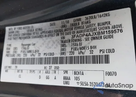 2011 Ford Fiesta S из США, поврежденный, VIN 3FADP4AJXBM159576